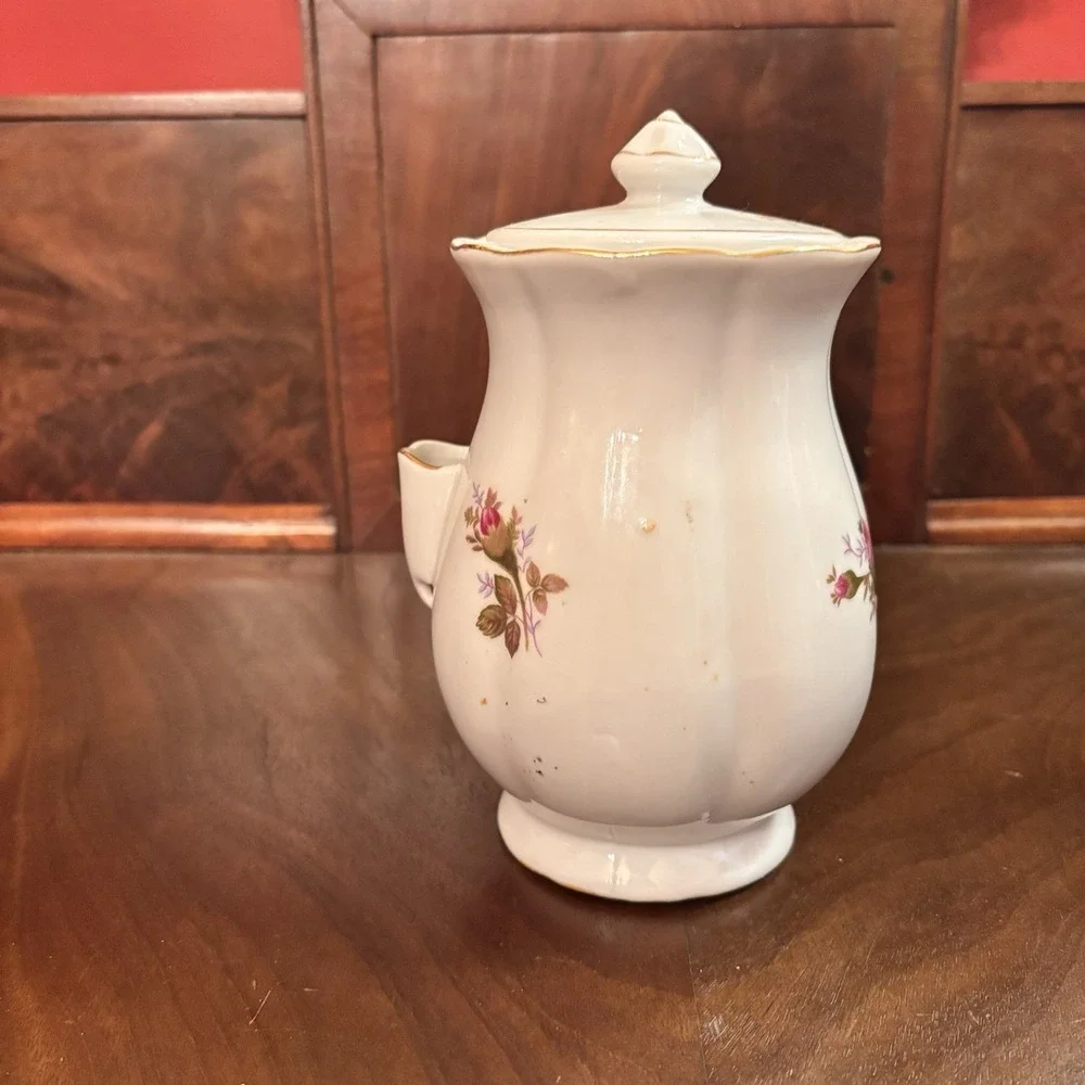 Vintage Betson's  Porcelain Instant Coffee Pot Jar w Lid Floral Gold Trim‎ Japan